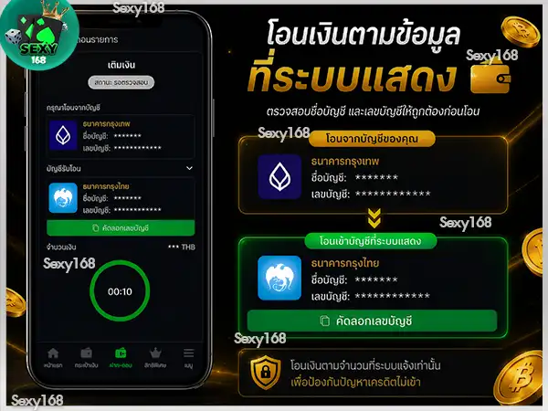 โอนเงินตามข้อมูลที่ระบบแสดง sexy168 game