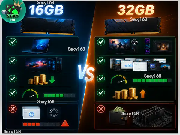 RAM 16GB กับ 32GB ต่างกันแค่ไหน